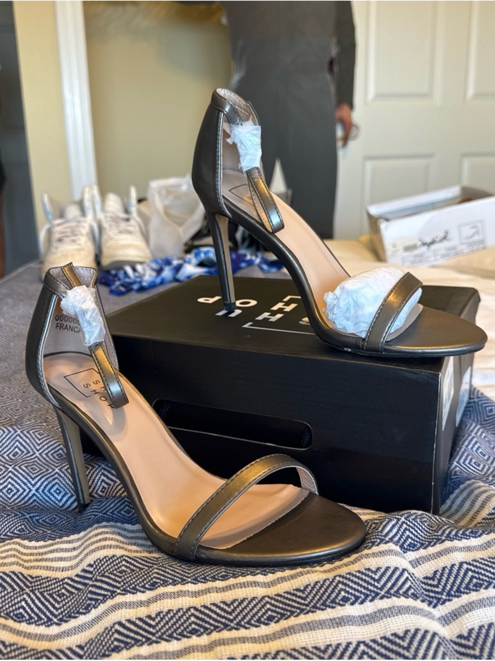 ShuShop Black Open-Toe Ankle-Strap Stiletto Heels